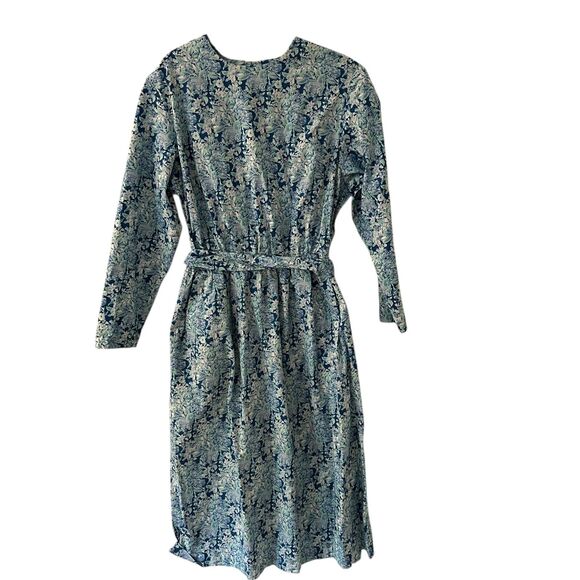 J. Jill Vintage 90's Blue Floral High Neck Belted Cottagecore Maxi Dress Size 20 - Picture 1 of 7